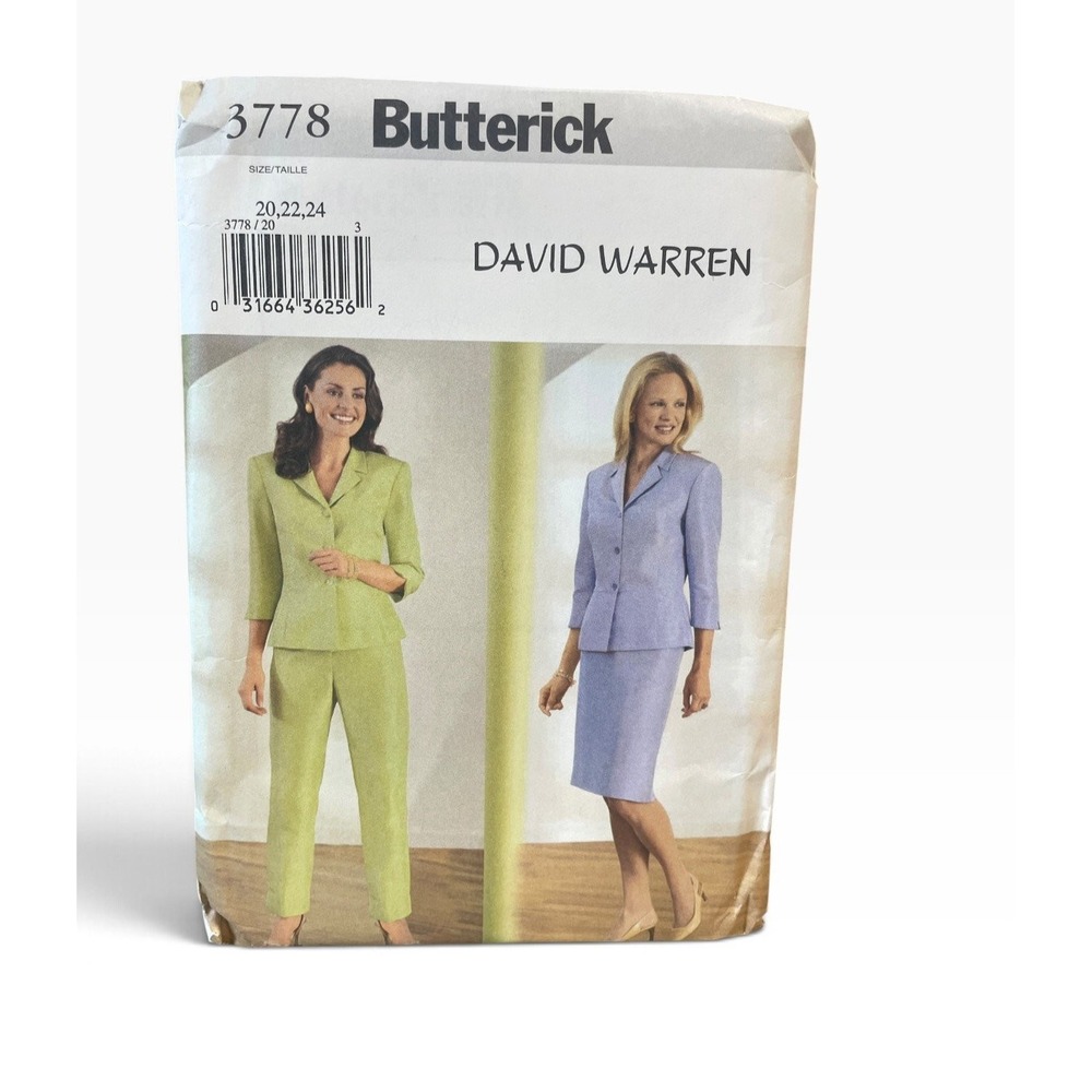 Butterick 3778 David Warren Misses Suit Jacket Skirt Pants Size 20,22,24 Uncut